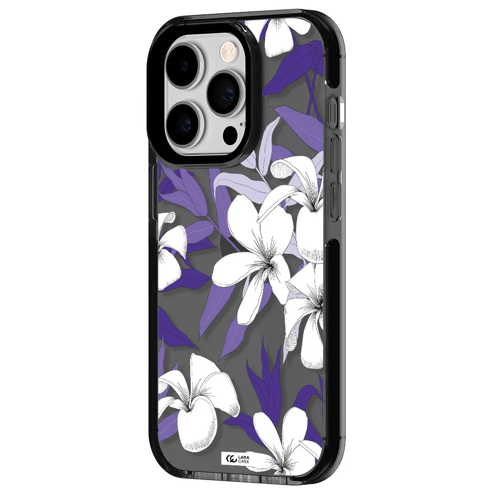 Purple Flower Apple iPhone 14 pro impact Smoke Black Case