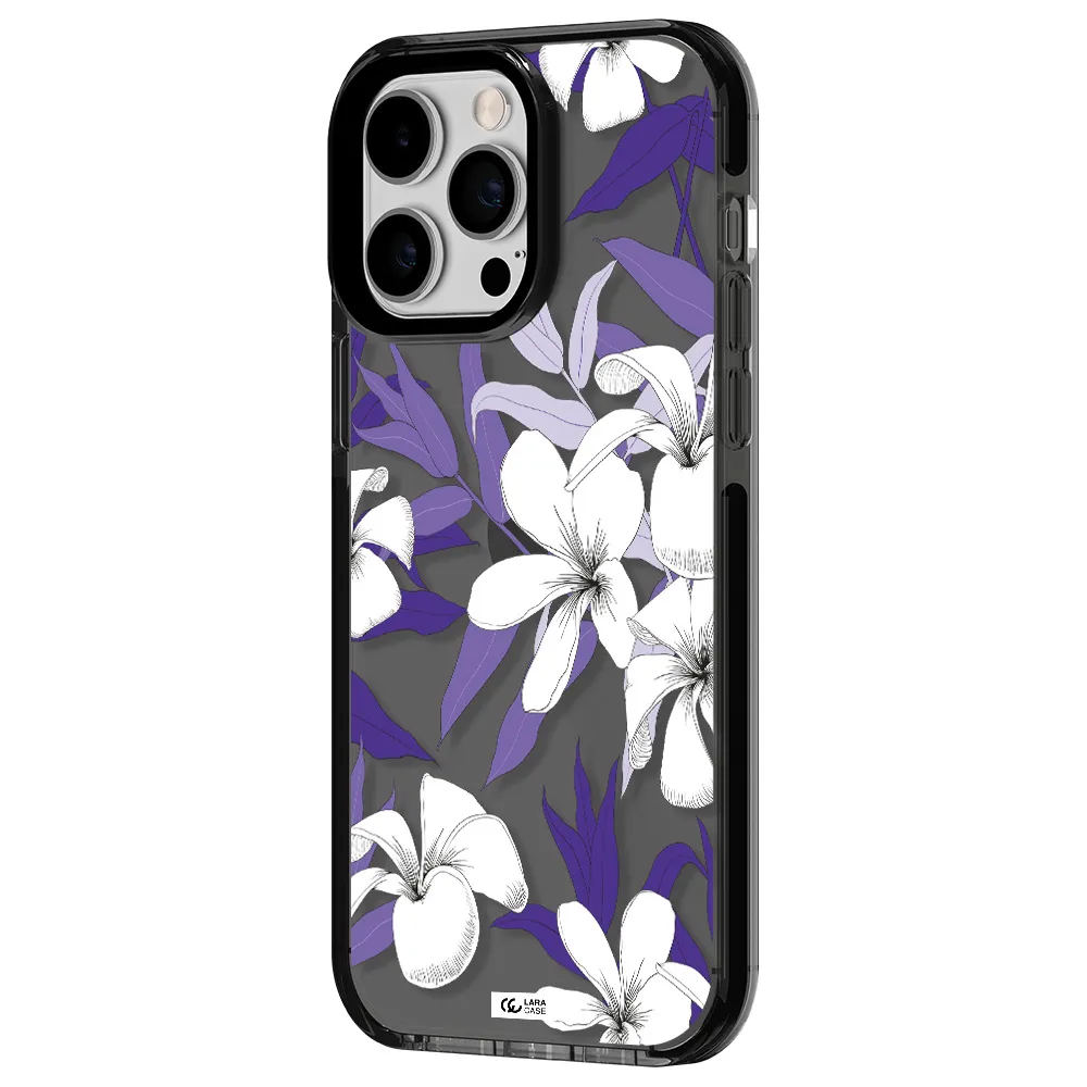 Purple Flower Apple iPhone 14 pro max impact Smoke Black Case