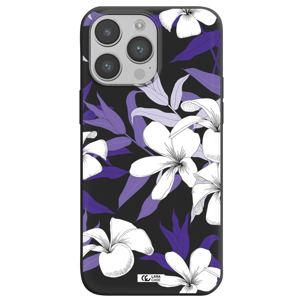 Purple Flower Apple iPhone 14 pro max Silicone black Case