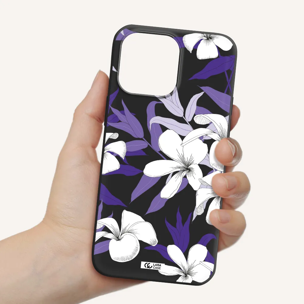 Purple Flower Apple iPhone 14 pro max Silicone black Case