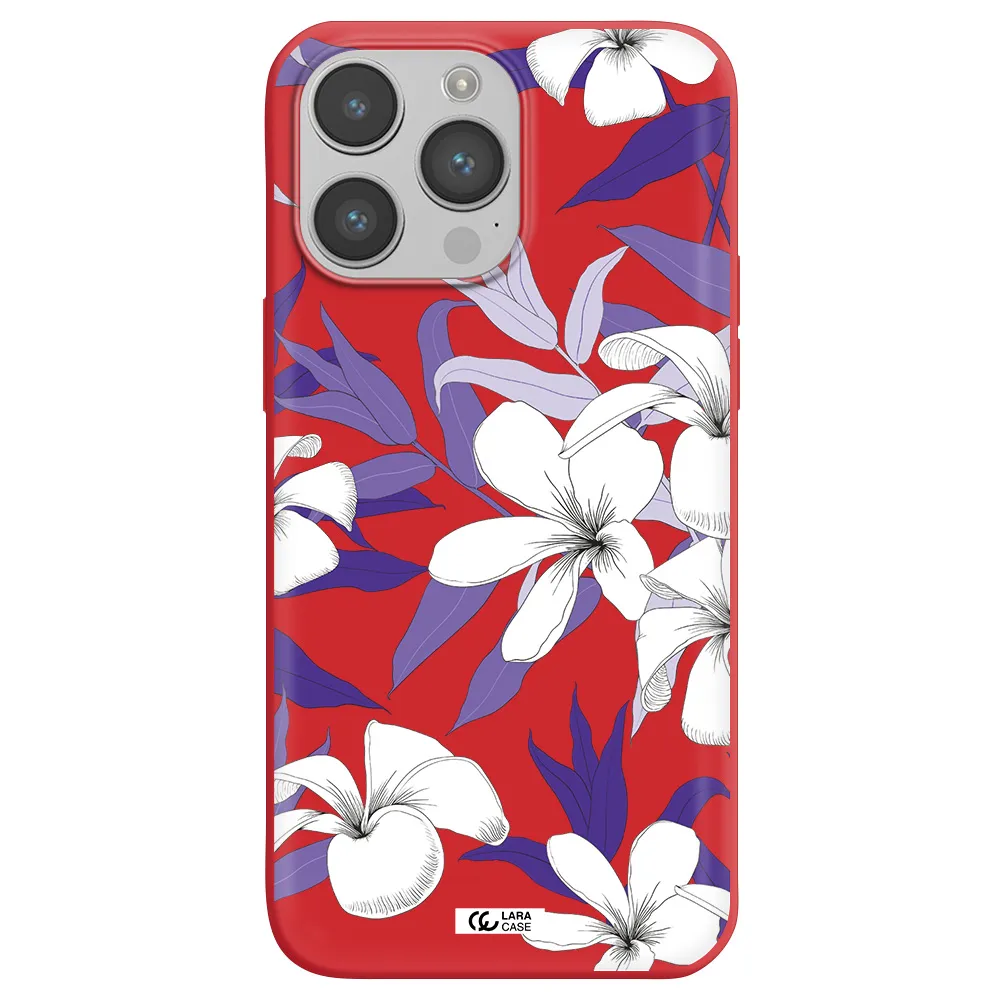Purple Flower Apple iPhone 14 pro max Silicone Imperial Red Case