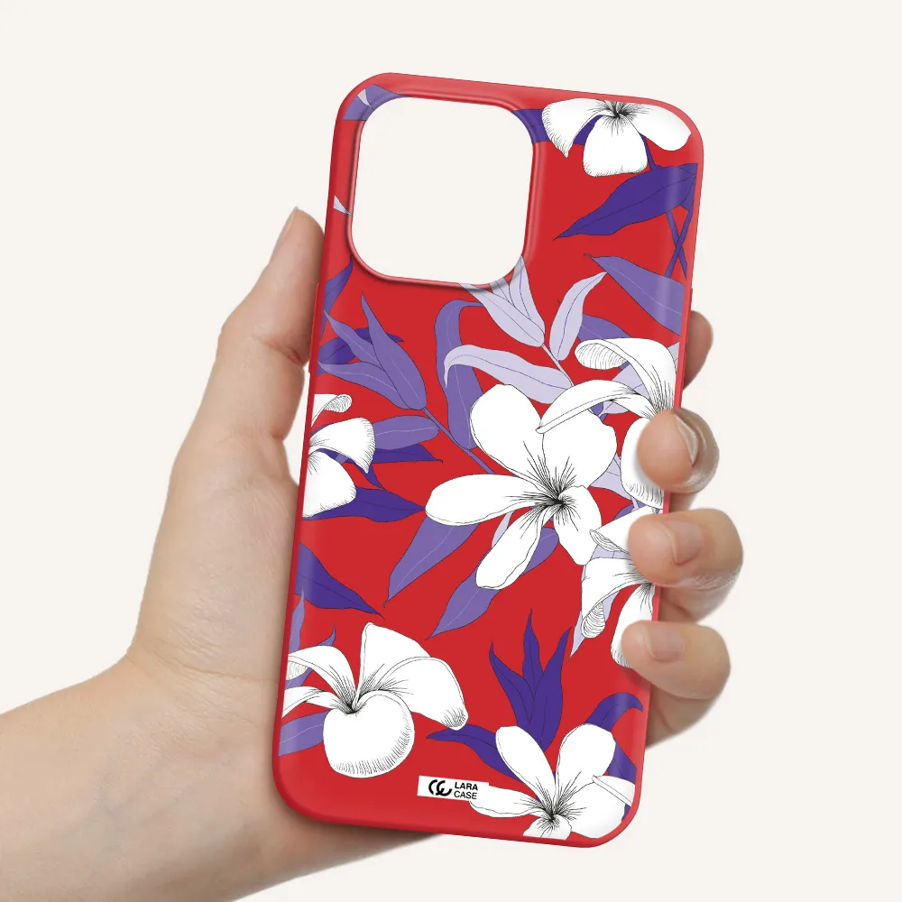 Purple Flower Apple iPhone 14 pro max Silicone Imperial Red Case