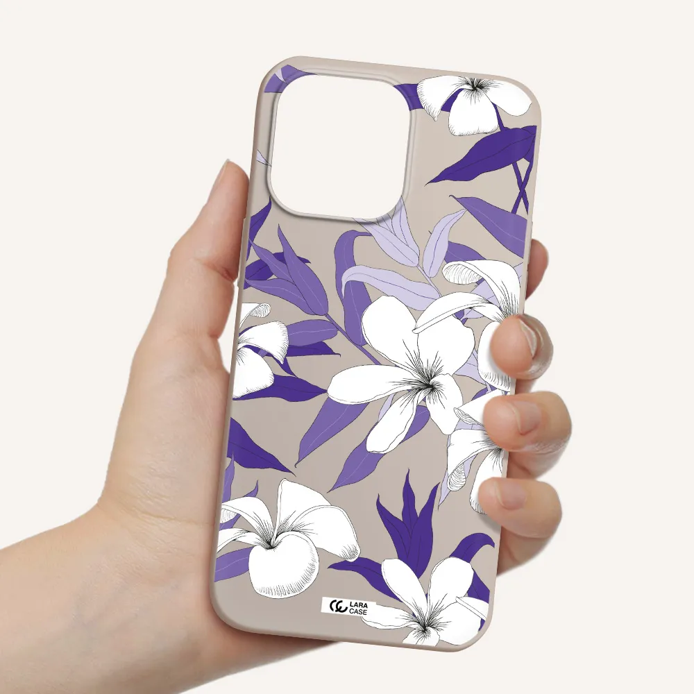 Purple Flower Apple iPhone 14 pro max Silicone Stone Case