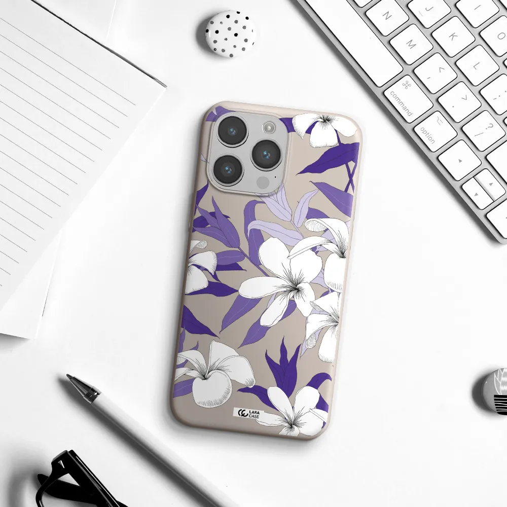 Purple Flower Apple iPhone 14 pro max Silicone Stone Case