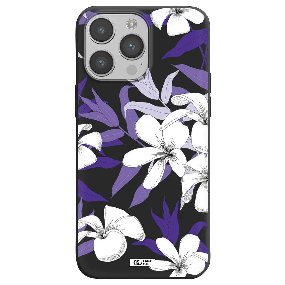 Purple Flower Apple iPhone 14 pro Silicone black Case