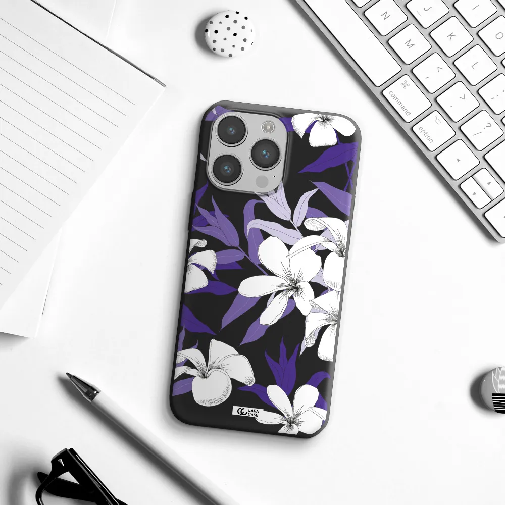 Purple Flower Apple iPhone 14 pro Silicone black Case