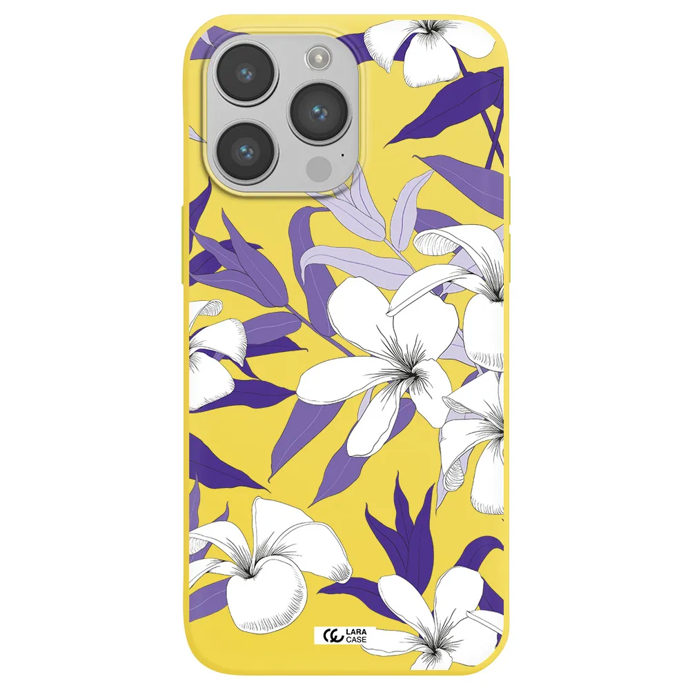 Purple Flower Apple iPhone 14 pro Silicone canary yellow Case