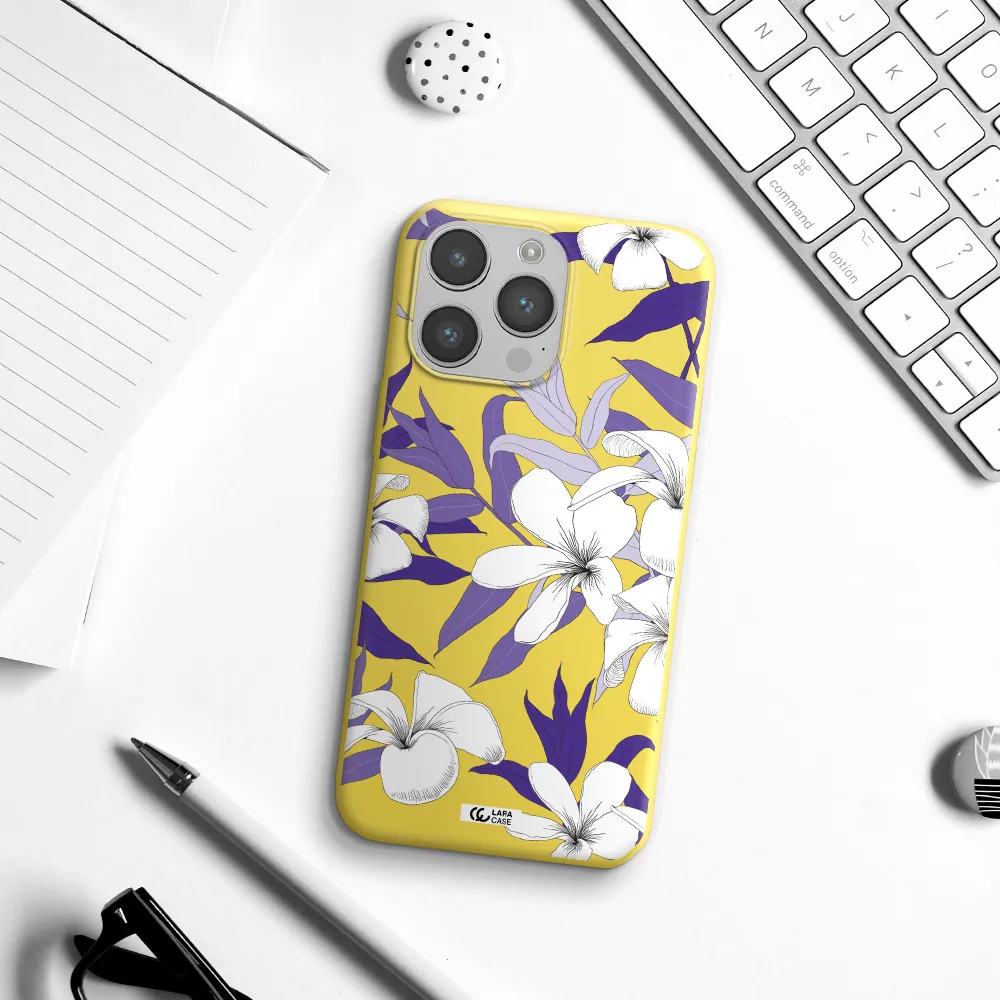 Purple Flower Apple iPhone 14 pro Silicone canary yellow Case