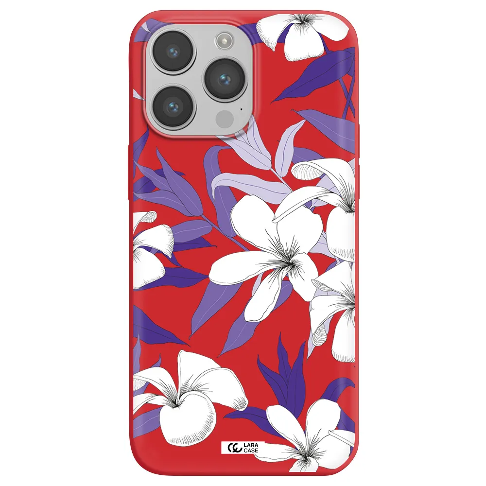 Purple Flower Apple iPhone 14 pro Silicone Imperial Red Case