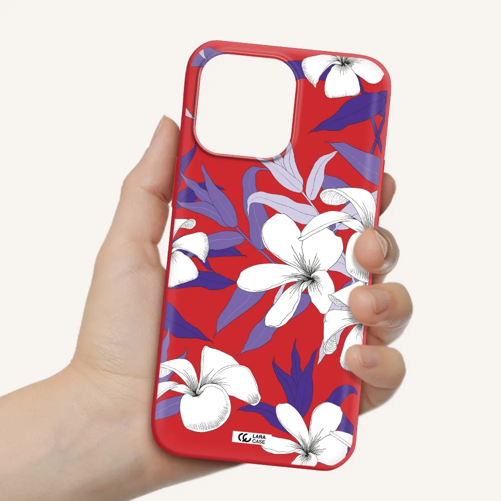 Purple Flower Apple iPhone 14 pro Silicone Imperial Red Case