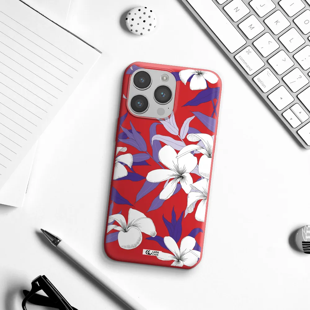 Purple Flower Apple iPhone 14 pro Silicone Imperial Red Case