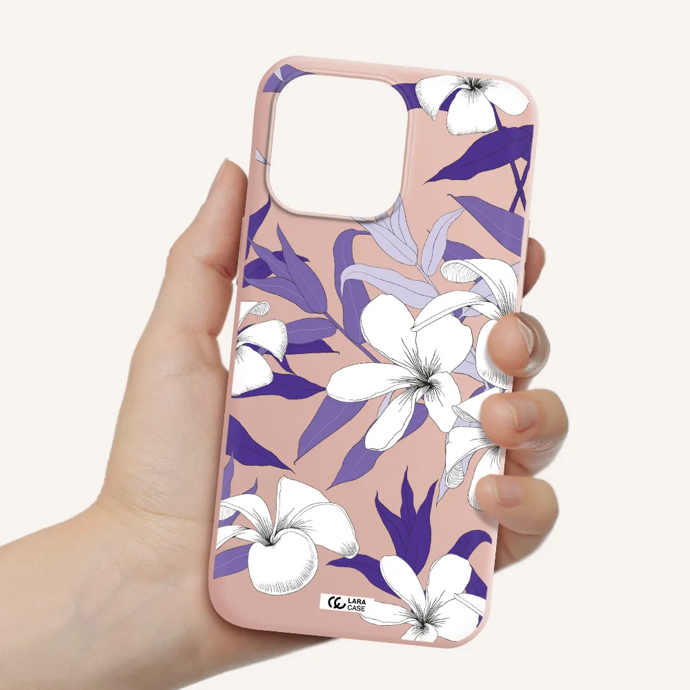 Purple Flower Apple iPhone 14 pro Silicone pastel pink Case