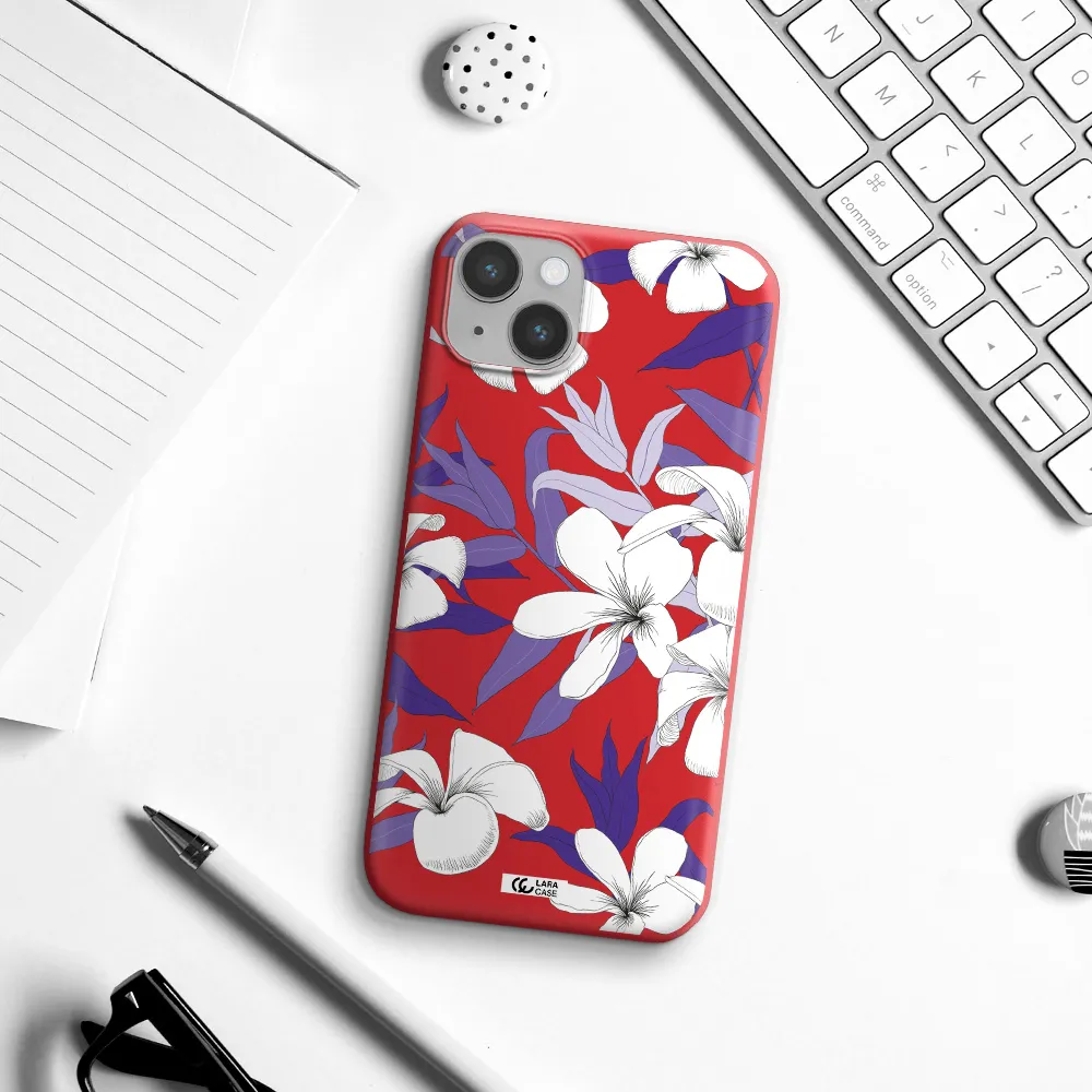 Purple Flower Apple iPhone 14 Silicone Imperial Red Case