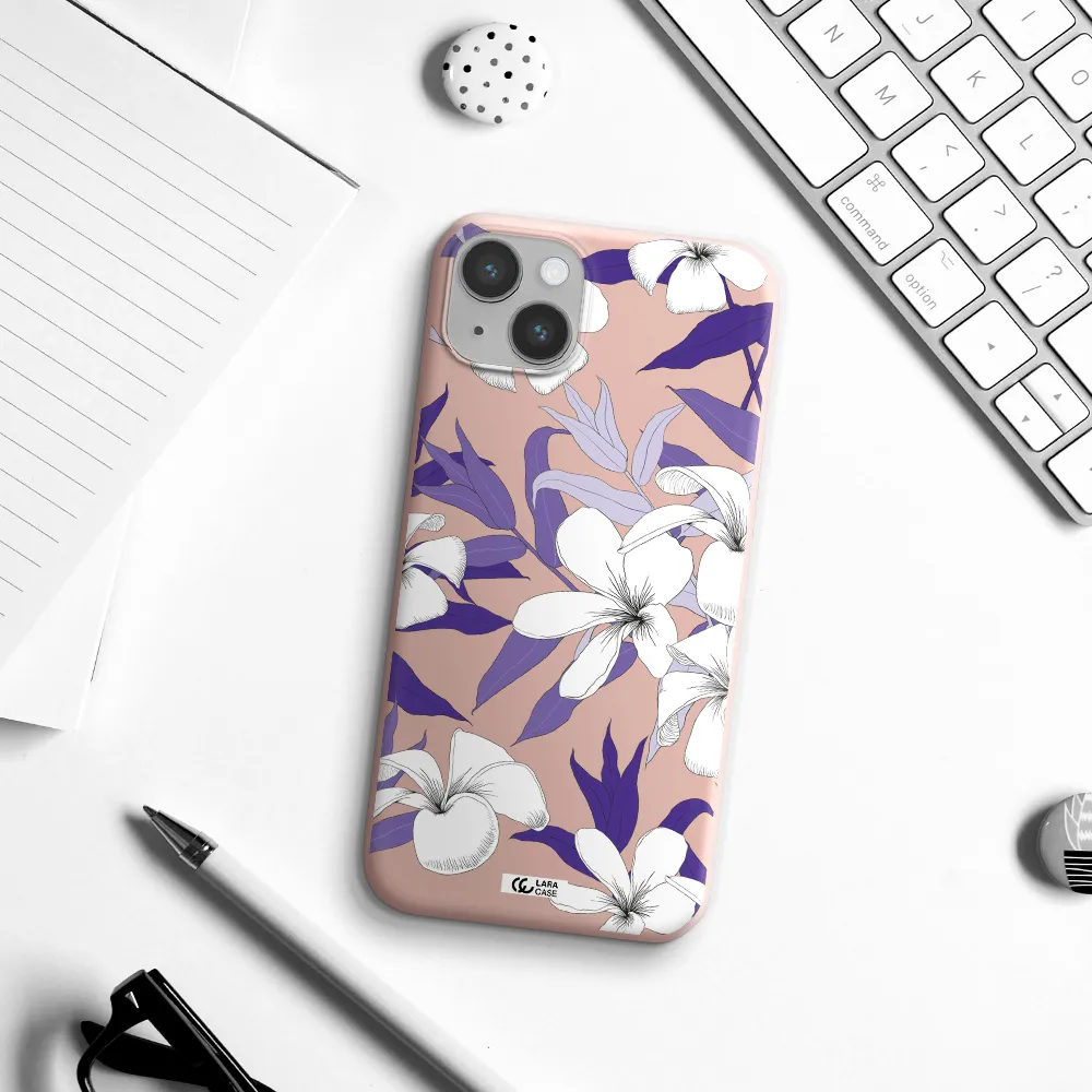 Purple Flower Apple iPhone 14 Silicone pastel pink Case