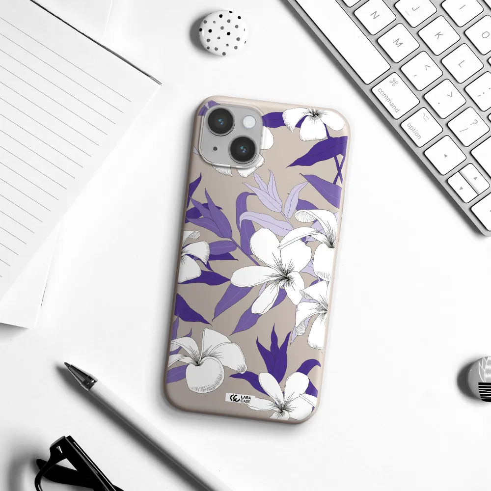 Purple Flower Apple iPhone 14 Silicone Stone Case
