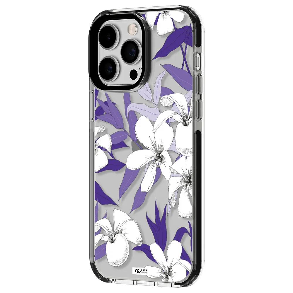 Purple Flower Apple iPhone 15 Pro impact black border Case