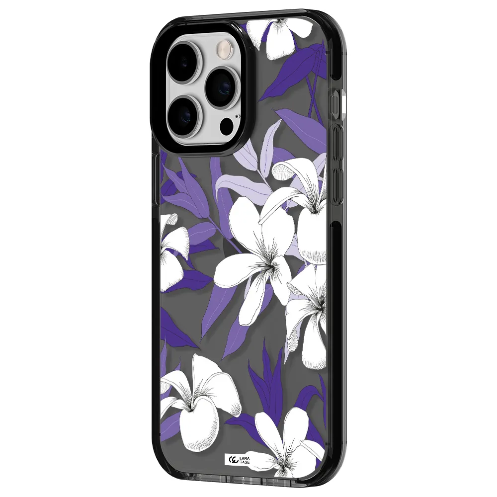 Purple Flower Apple iPhone 15 Pro impact Smoke Black Case