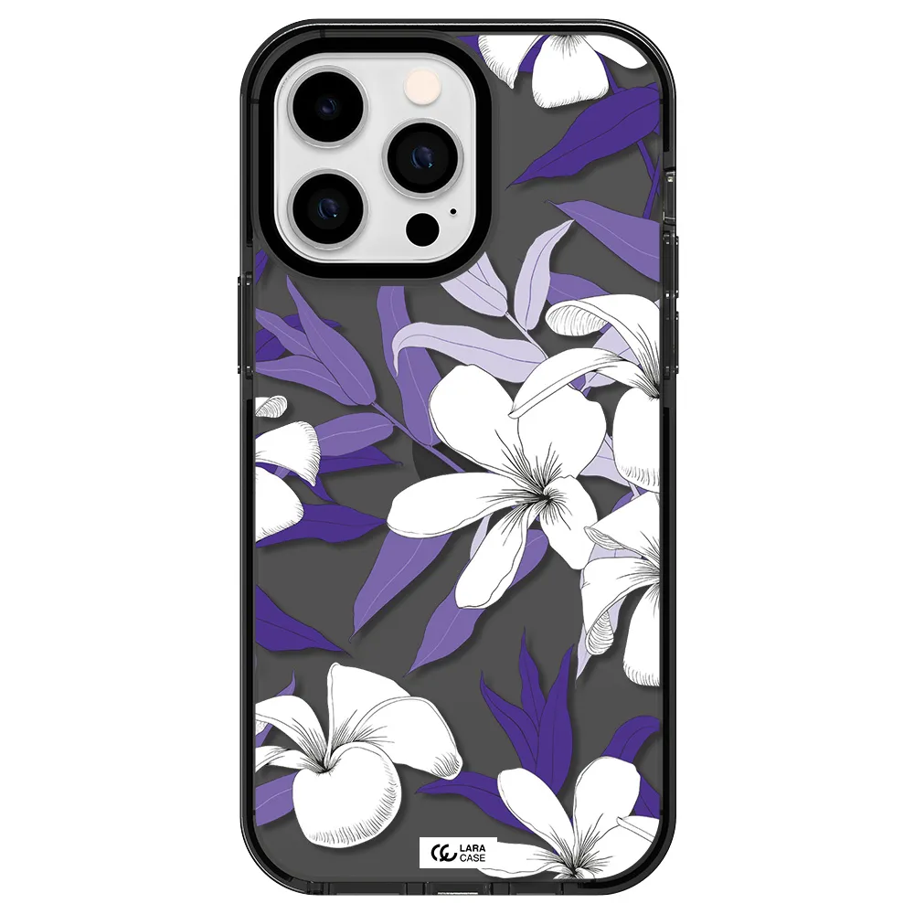 Purple Flower Apple iPhone 15 Pro Max impact Smoke Black Case