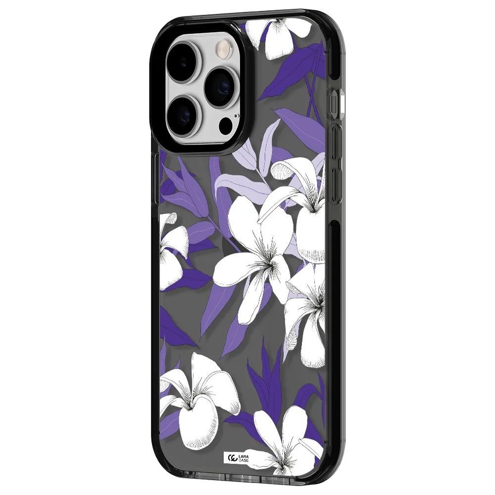 Purple Flower Apple iPhone 15 Pro Max impact Smoke Black Case