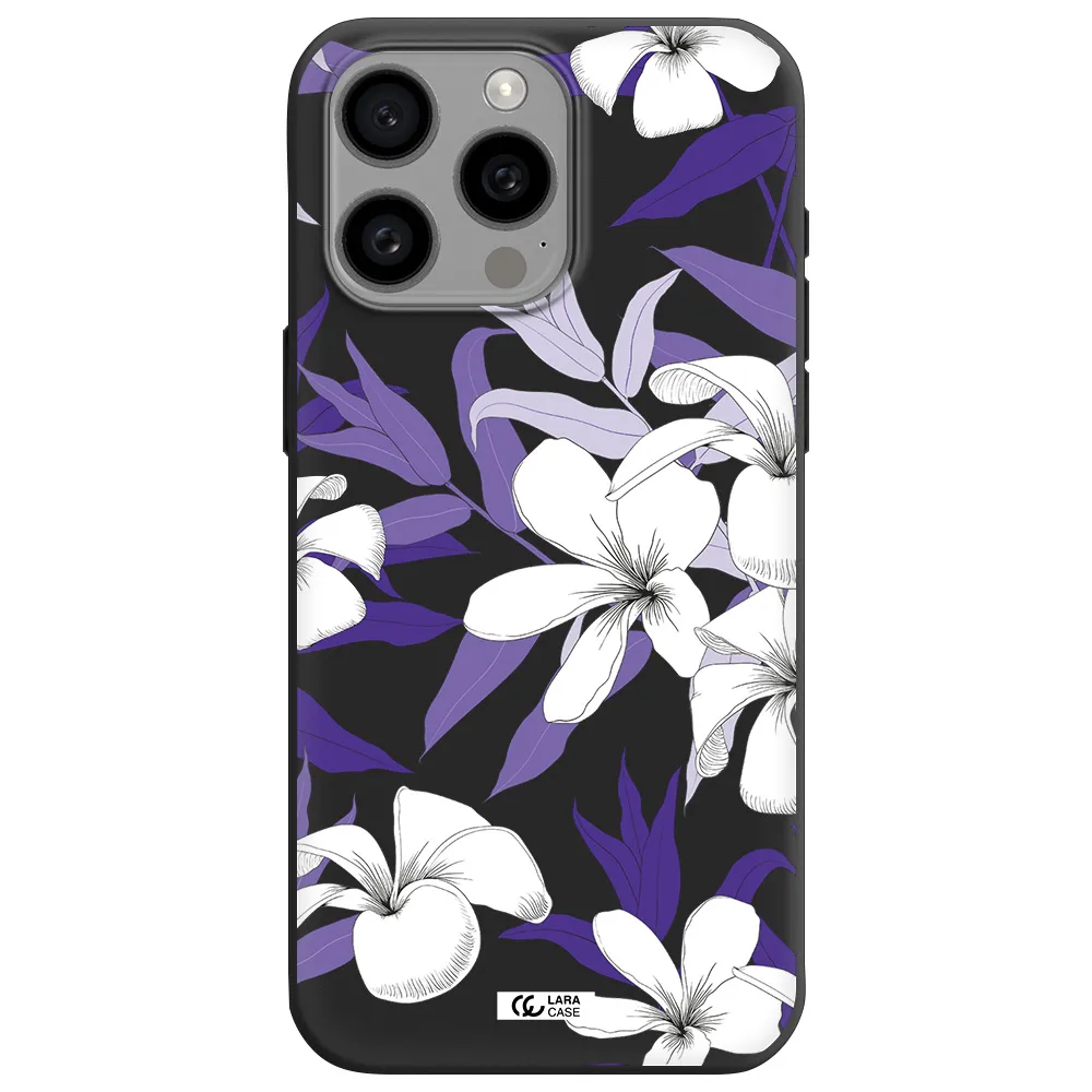 Purple Flower Apple Iphone 15 Pro max Silicone black Case