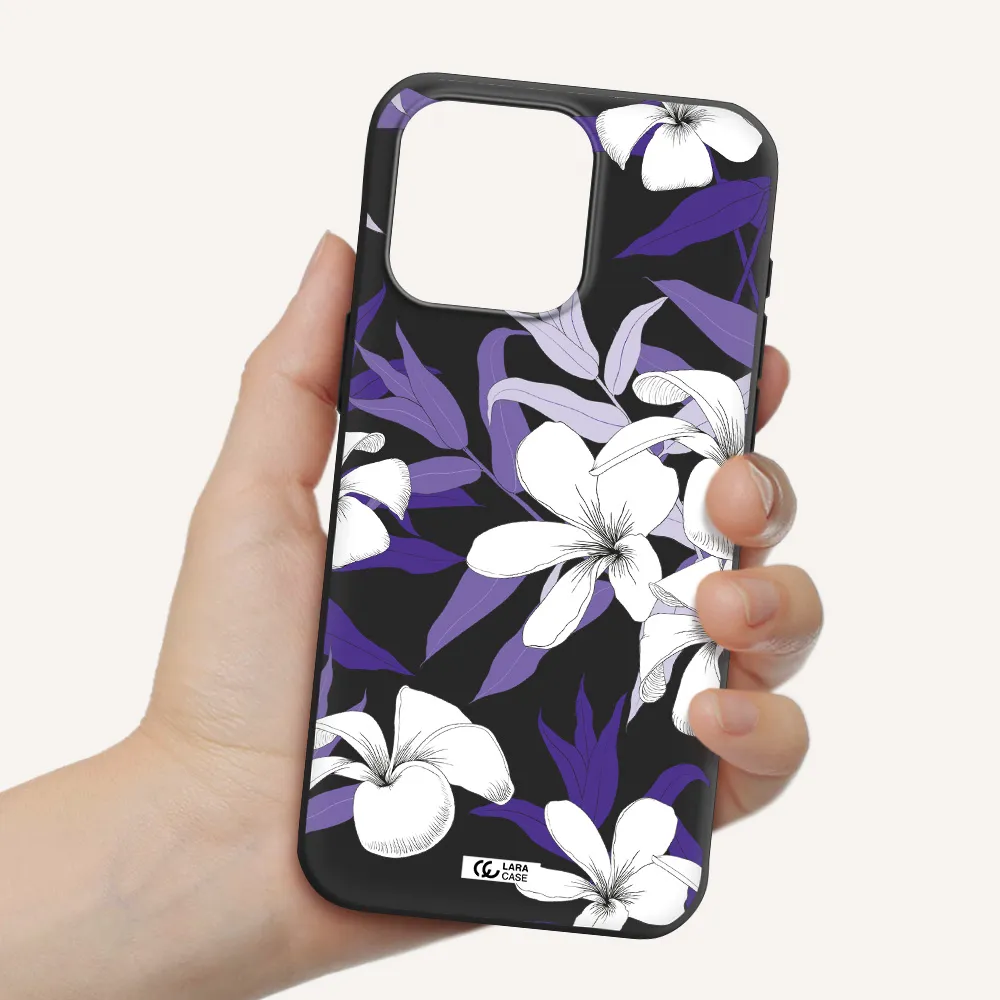 Purple Flower Apple Iphone 15 Pro max Silicone black Case