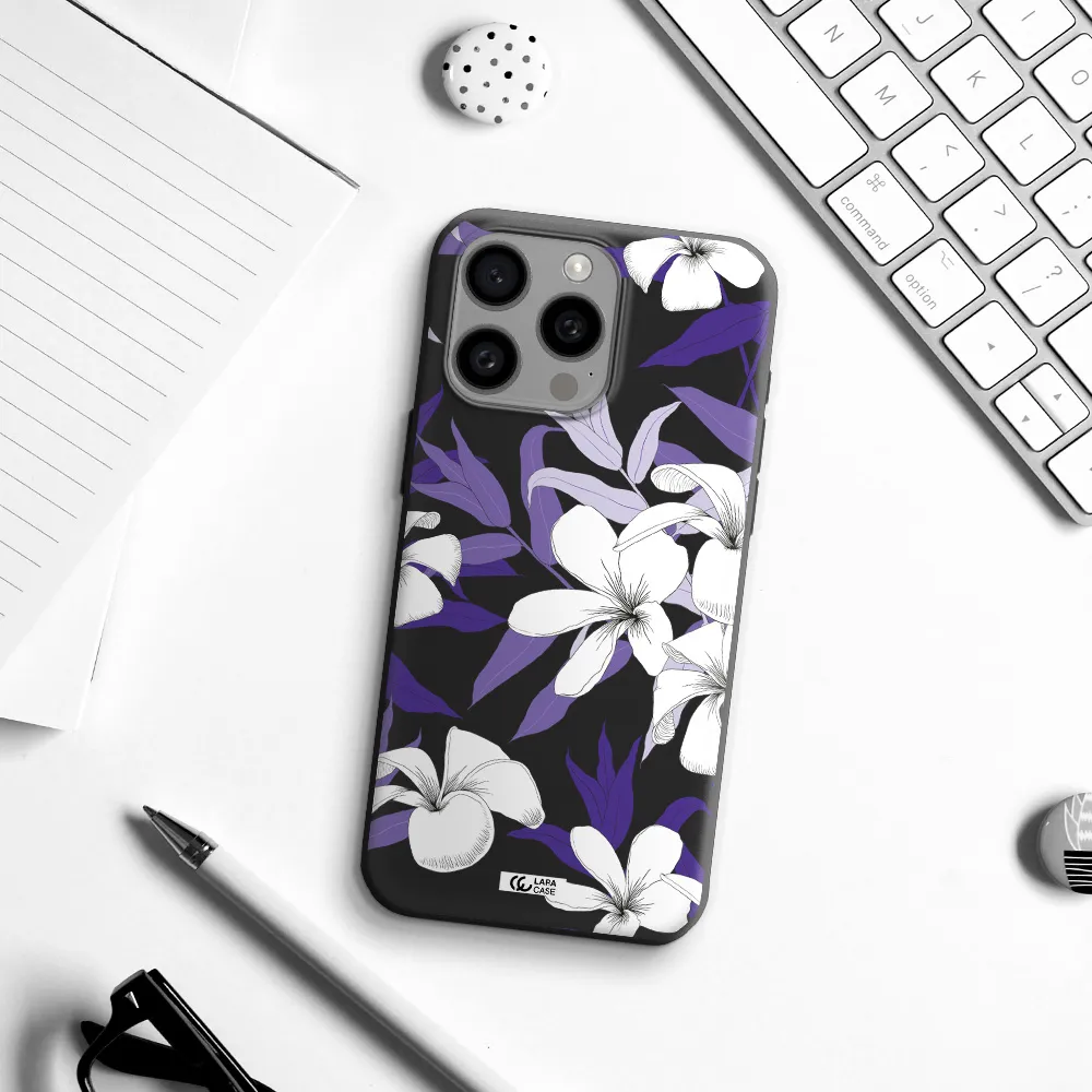 Purple Flower Apple Iphone 15 Pro max Silicone black Case