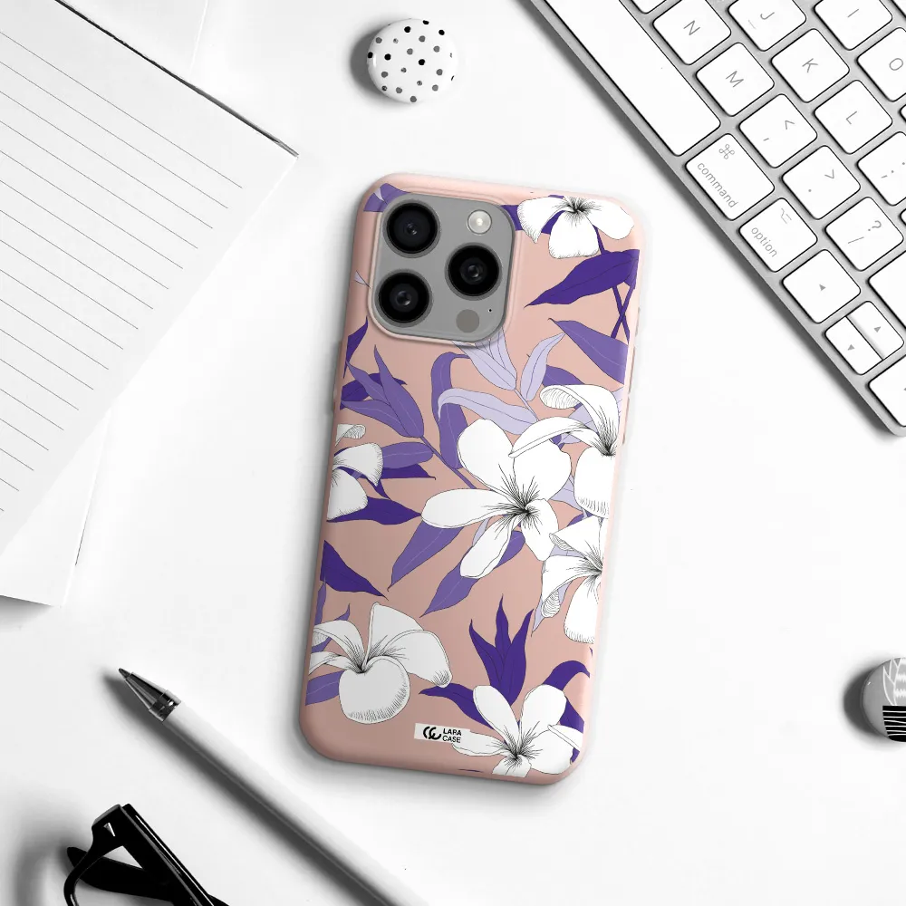 Purple Flower Apple Iphone 15 Pro max Silicone pastel pink Case