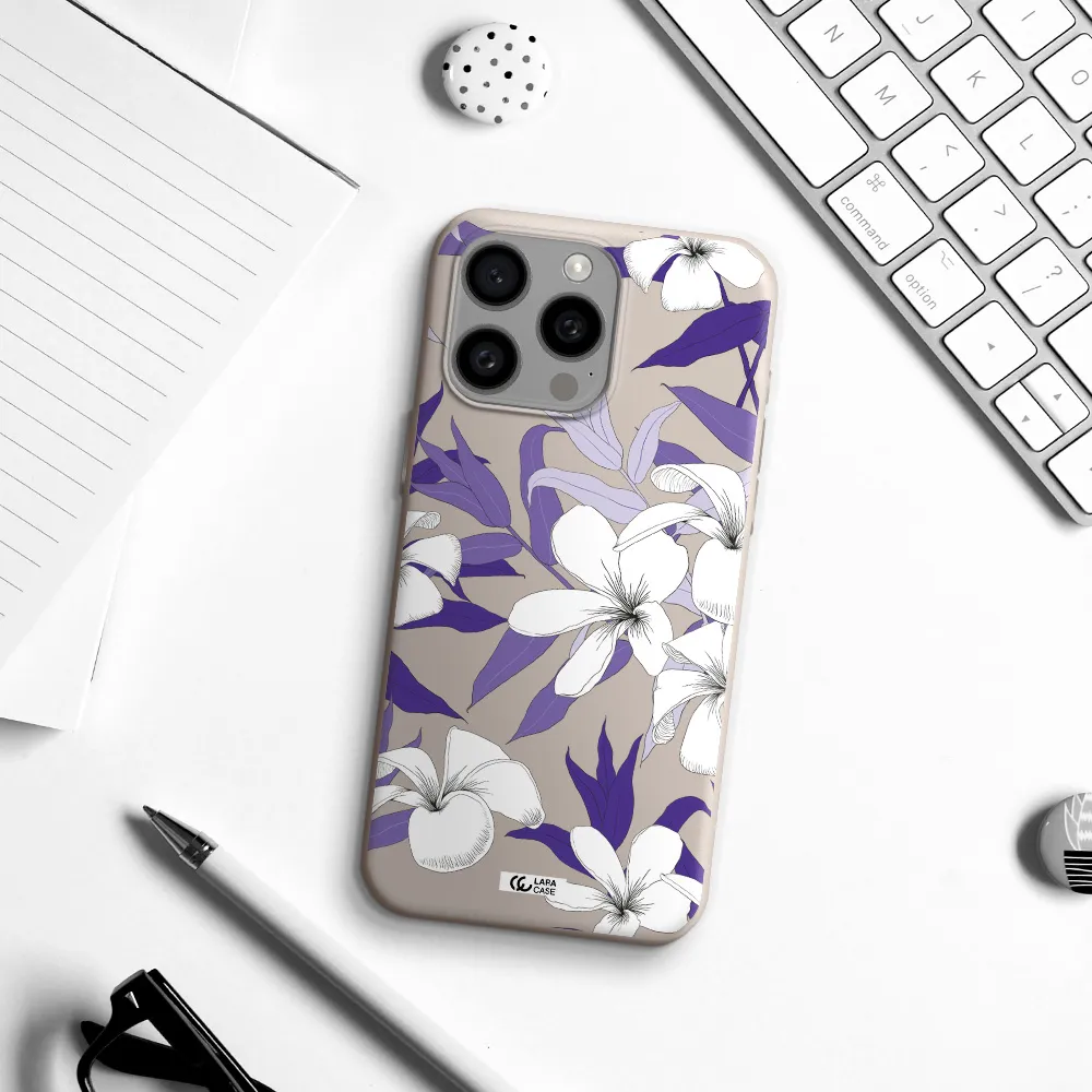 Purple Flower Apple Iphone 15 Pro max Silicone Stone Case