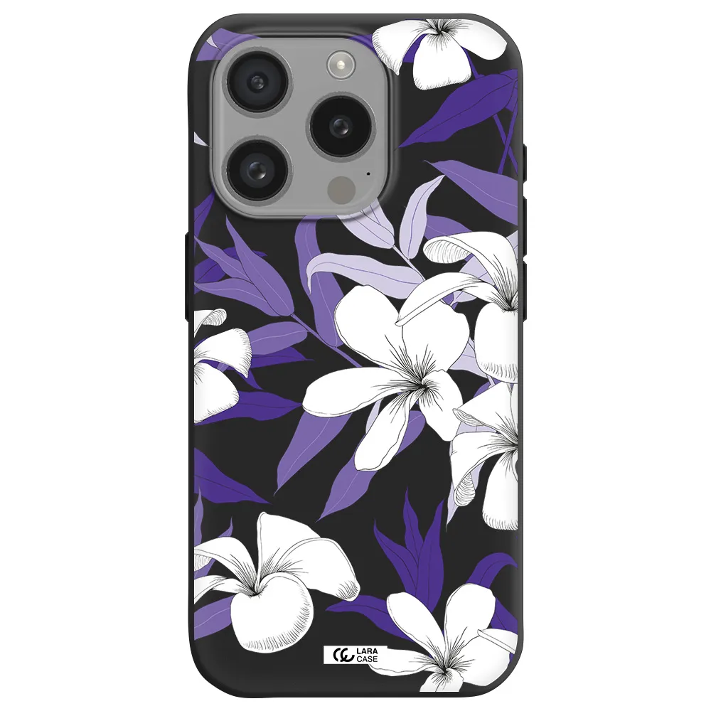 Purple Flower Apple Iphone 15 Pro Silicone Black Case