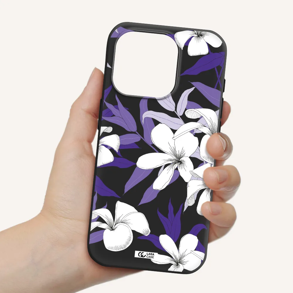 Purple Flower Apple Iphone 15 Pro Silicone Black Case