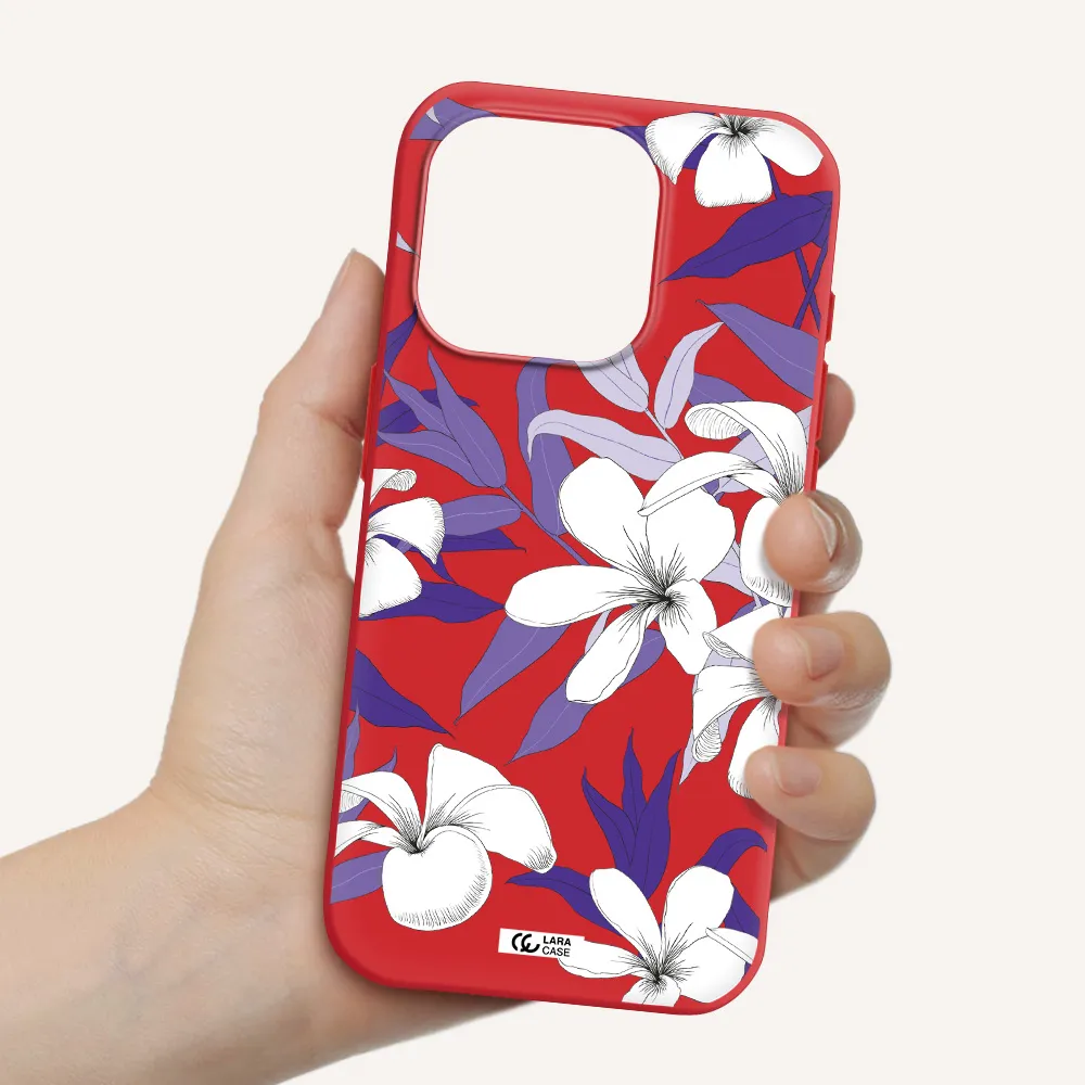 Purple Flower Apple Iphone 15 Pro Silicone Imperial Red Case