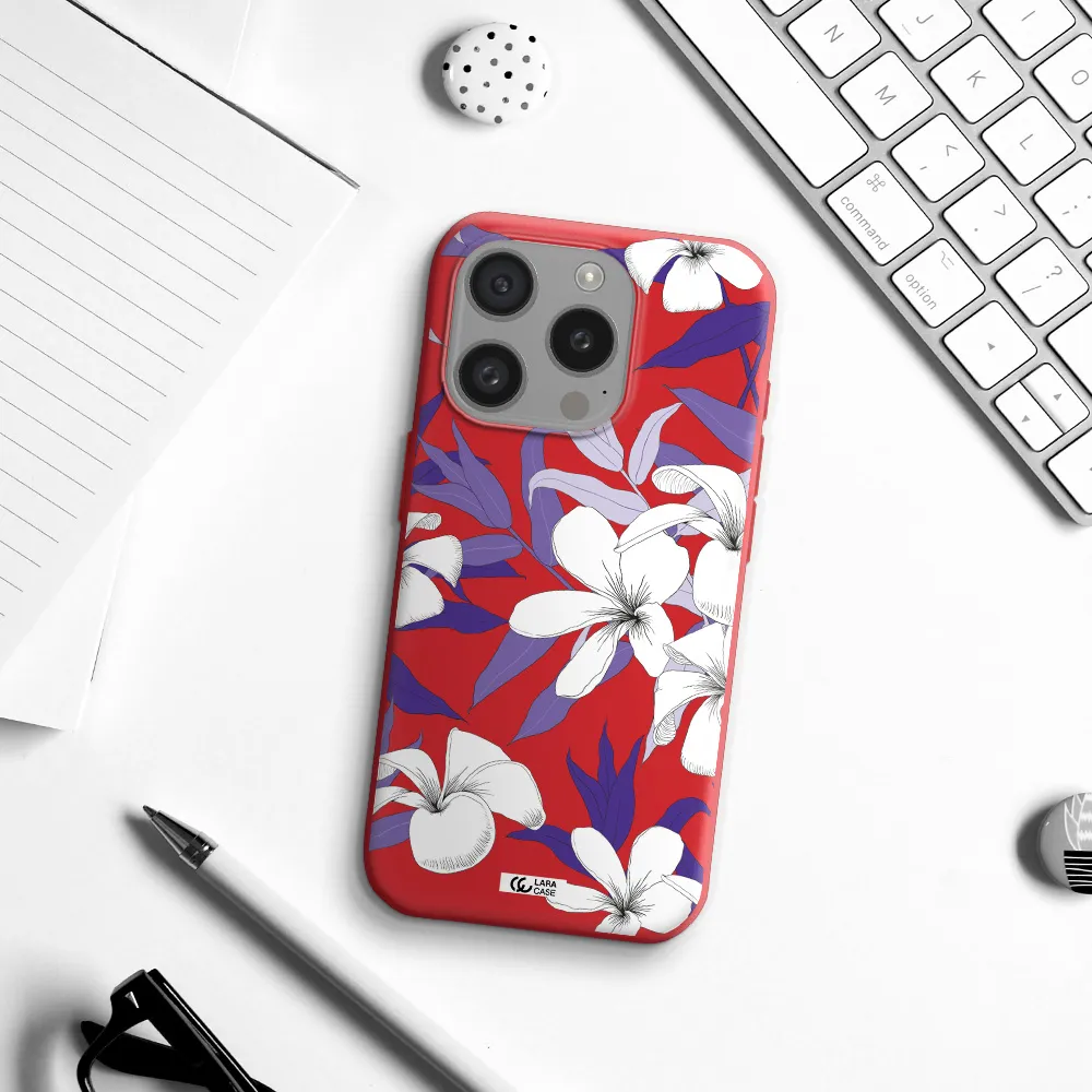 Purple Flower Apple Iphone 15 Pro Silicone Imperial Red Case