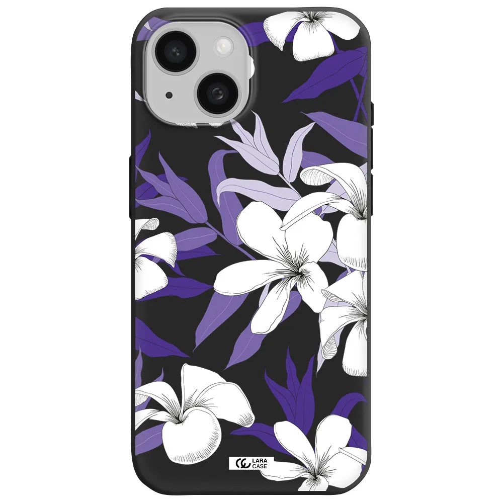 Purple Flower Apple iPhone 15 Silicone black Case
