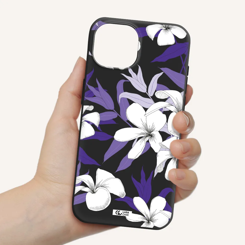 Purple Flower Apple iPhone 15 Silicone black Case