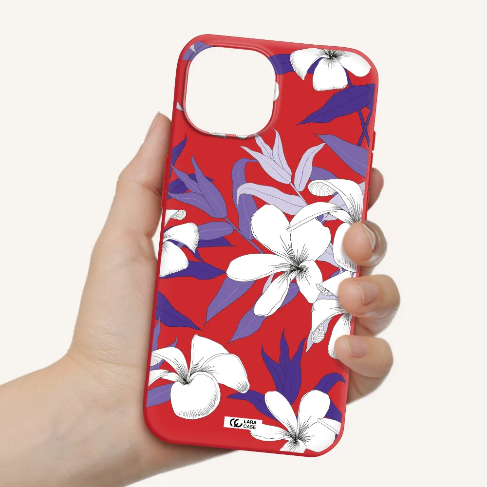 Purple Flower Apple Iphone 15 Silicone Imperial Red Case