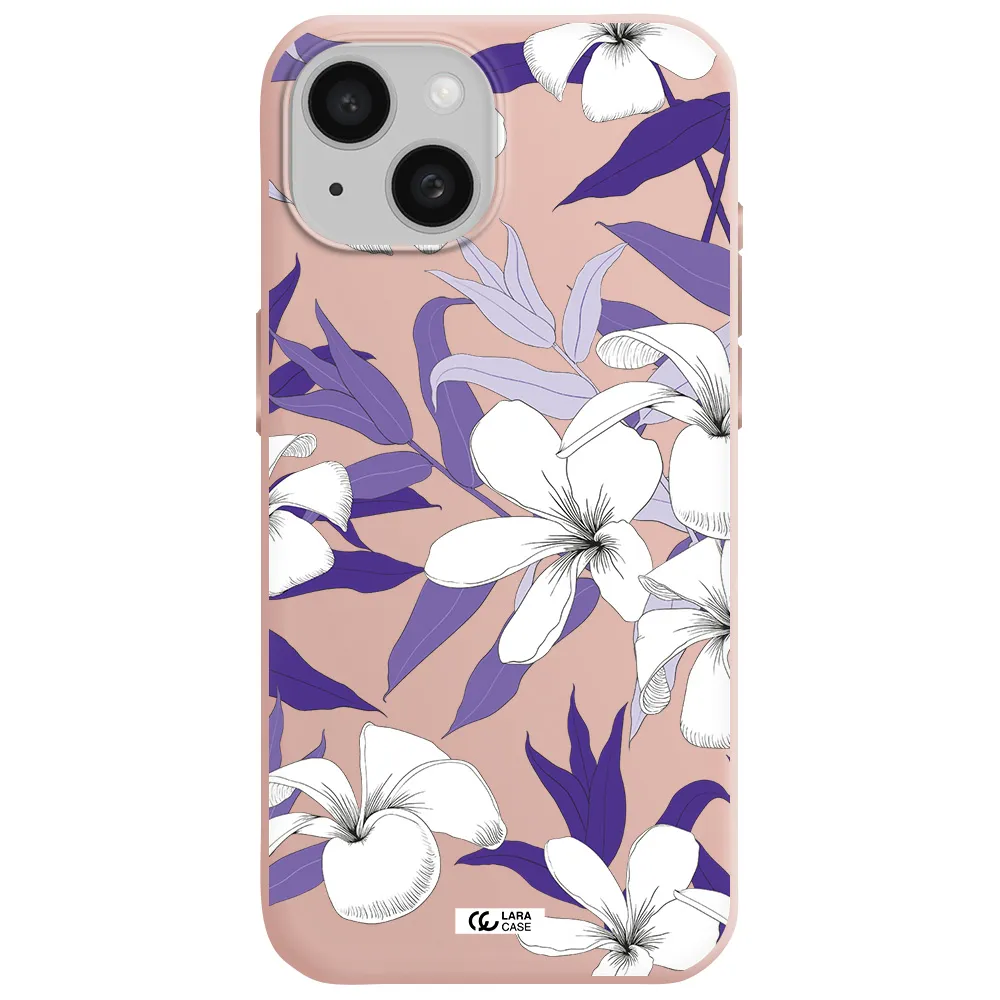 Purple Flower Apple Iphone 15 Silicone Pastel Pink Case