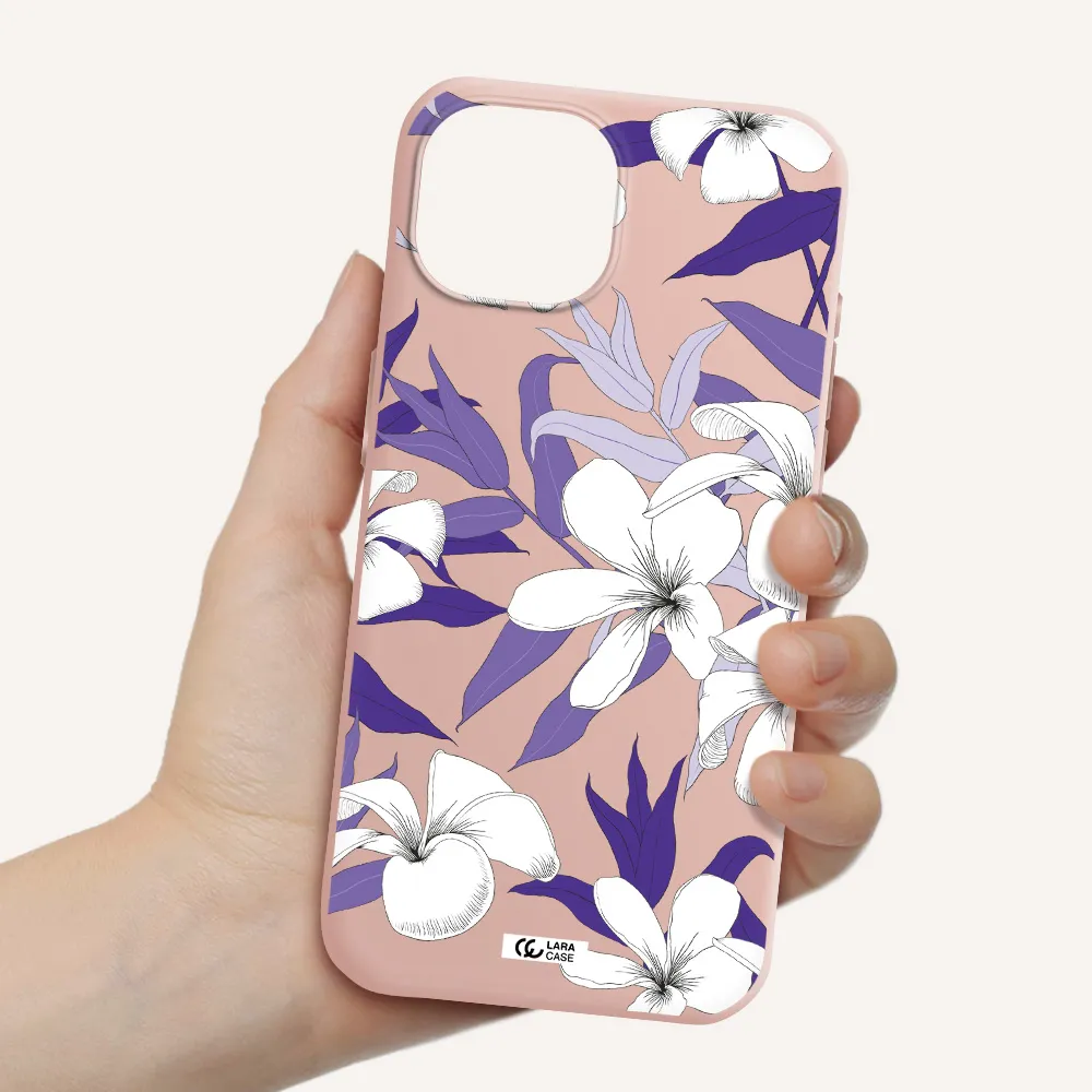 Purple Flower Apple Iphone 15 Silicone Pastel Pink Case