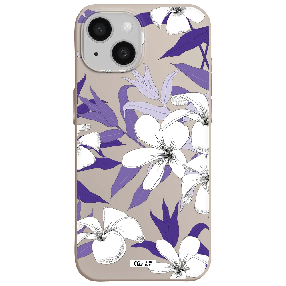 Purple Flower Apple iPhone 15 Silicone Stone Case