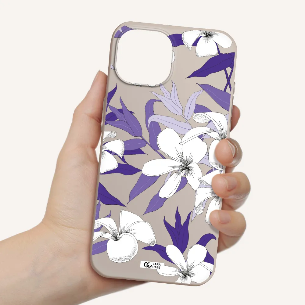 Purple Flower Apple iPhone 15 Silicone Stone Case