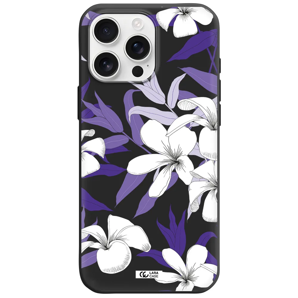 Purple Flower Apple Iphone 16 Pro Max Silicone Black Case