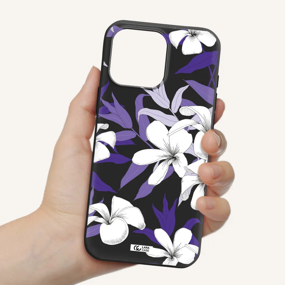 Purple Flower Apple Iphone 16 Pro Max Silicone Black Case