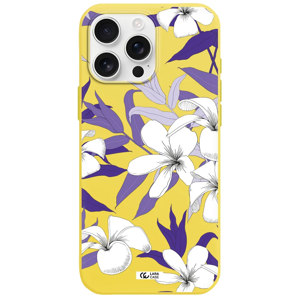 Purple Flower Apple Iphone 16 Pro Max Silicone Canary Yellow Case