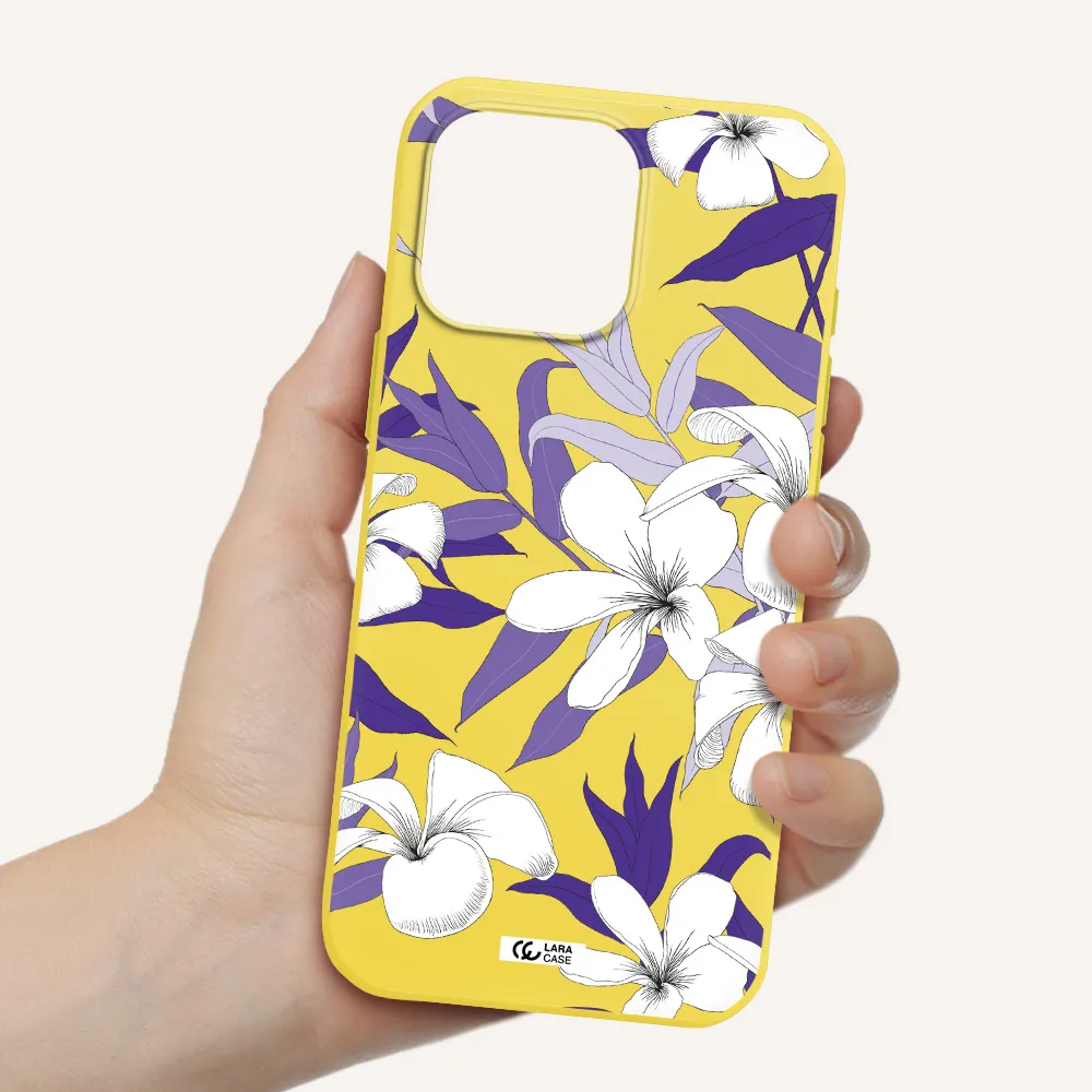 Purple Flower Apple Iphone 16 Pro Max Silicone Canary Yellow Case