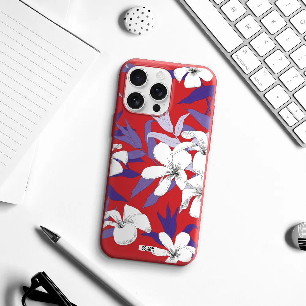 Purple Flower Apple Iphone 16 Pro Max Silicone Imperial Red Case