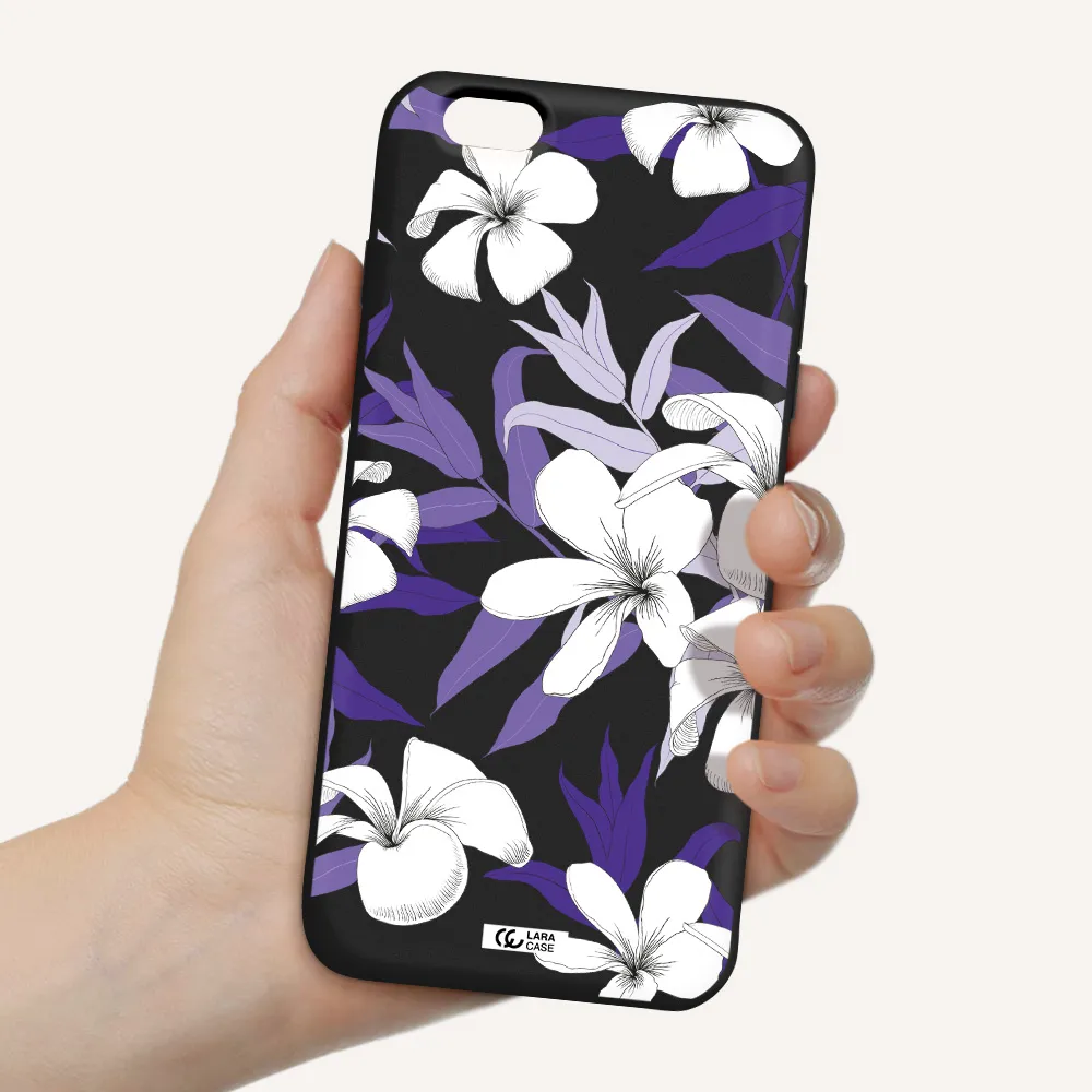 Purple Flower Apple iPhone 6 plus Silicone black Case