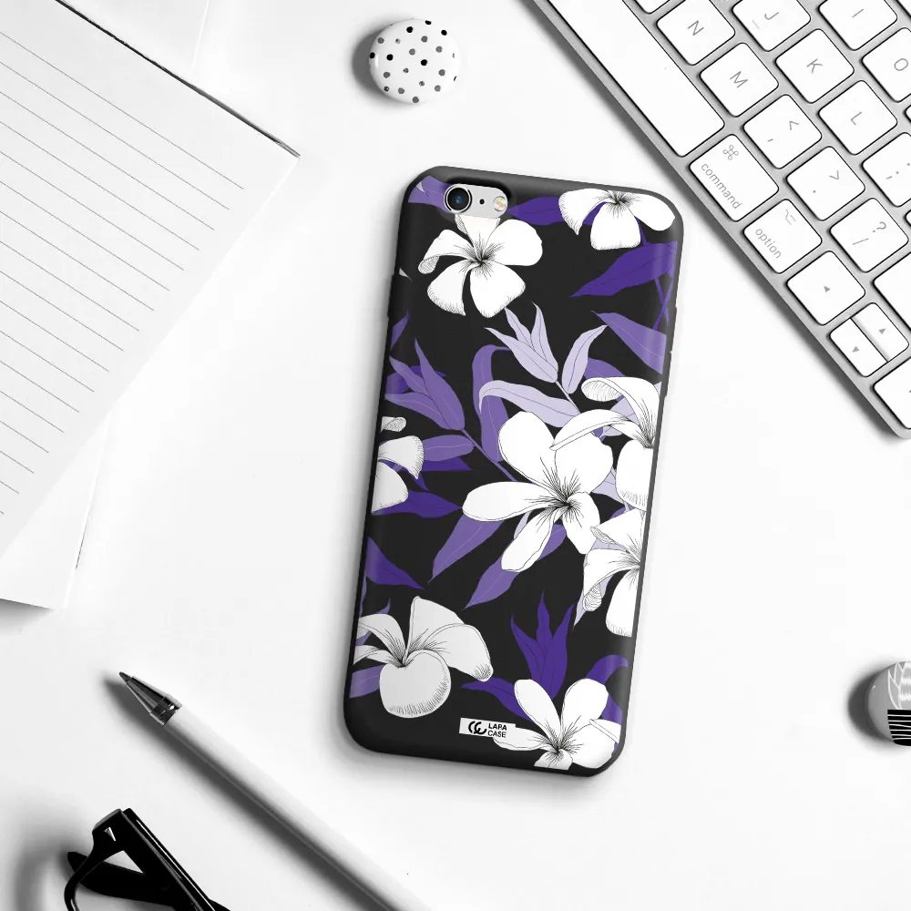 Purple Flower Apple iPhone 6 plus Silicone black Case