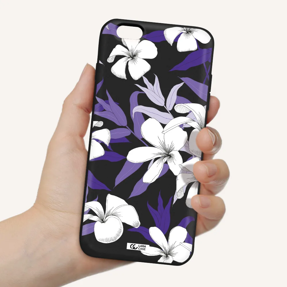 Purple Flower Apple iPhone 6 s plus Silicone black Case