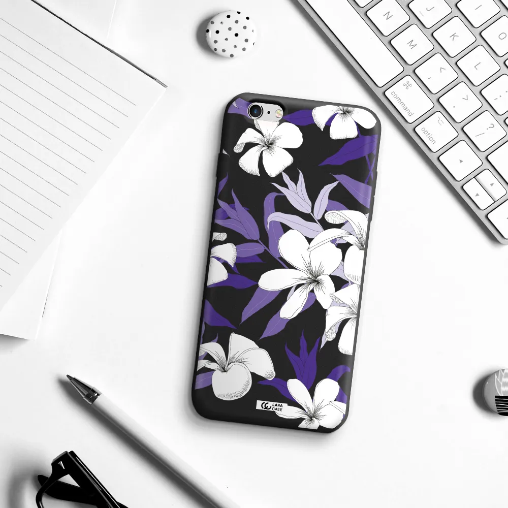 Purple Flower Apple iPhone 6 s plus Silicone black Case