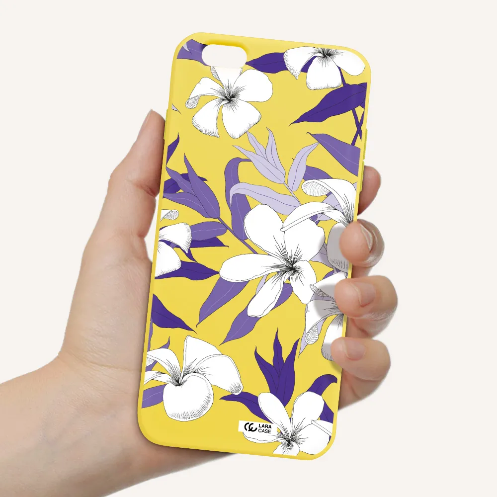 Purple Flower Apple iPhone 6 s plus Silicone canary yellow Case