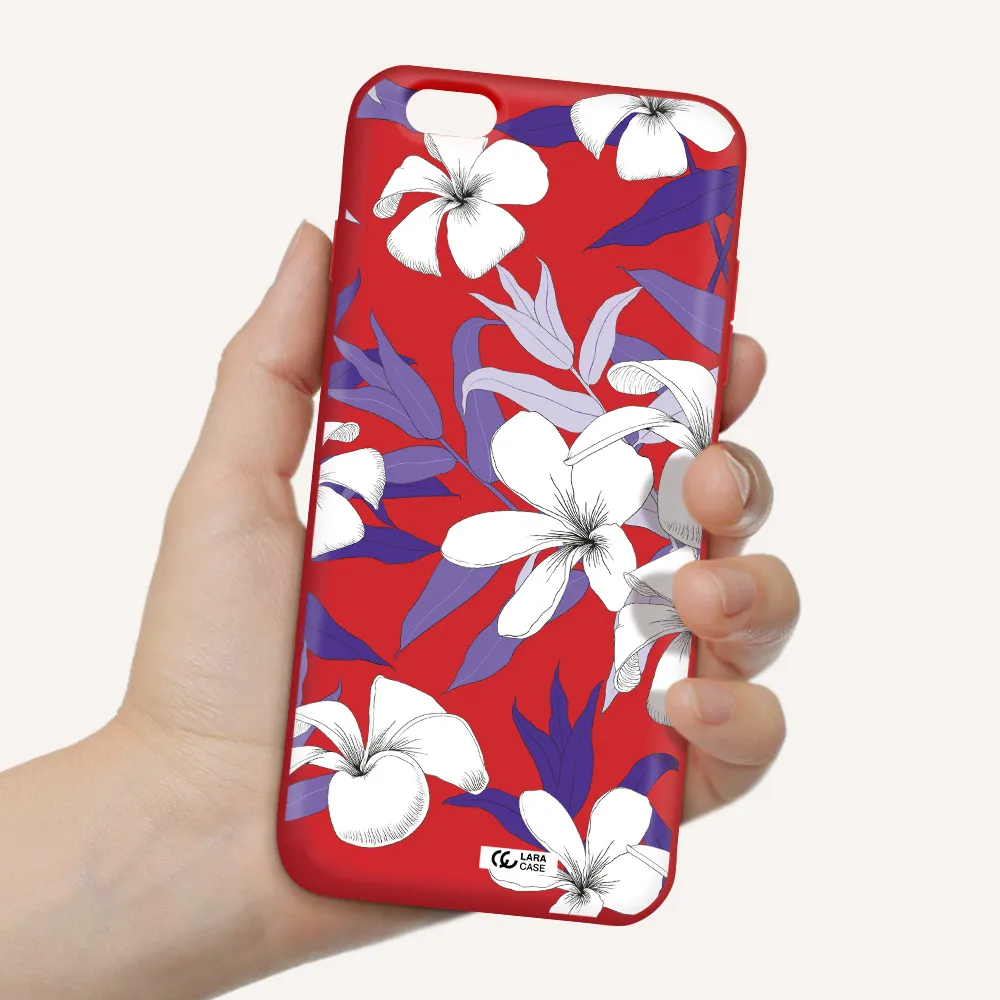 Purple Flower Apple iPhone 6 s plus Silicone Imperial Red Case